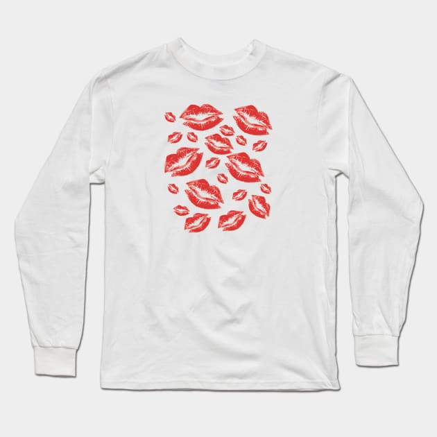 Cover Me In Kisses Playful Red Lipstick Flirtatious Fun Long Sleeve T-Shirt by taiche